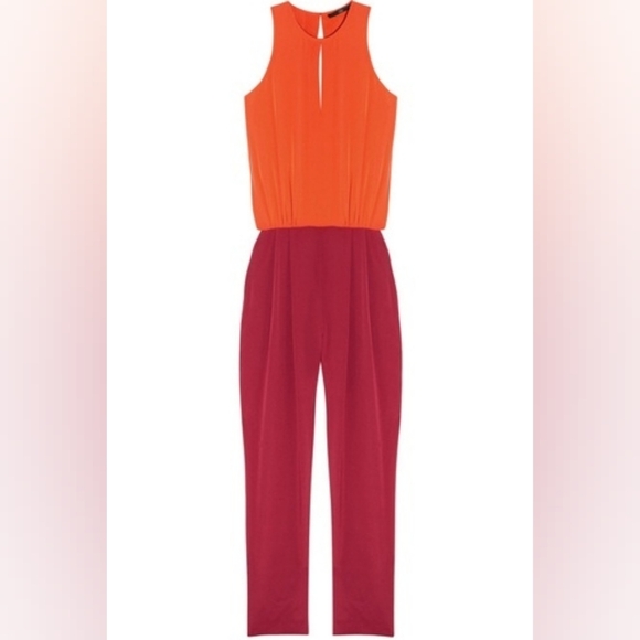 Tibi Pants - Tibi Silk Crew Neck Colorblock Two Tones Feminine Women's Jumpsuit Size 2